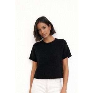 360 Cashmere Black Womens Size S Sweater Boxy Rolled  Edges Luxury Soft